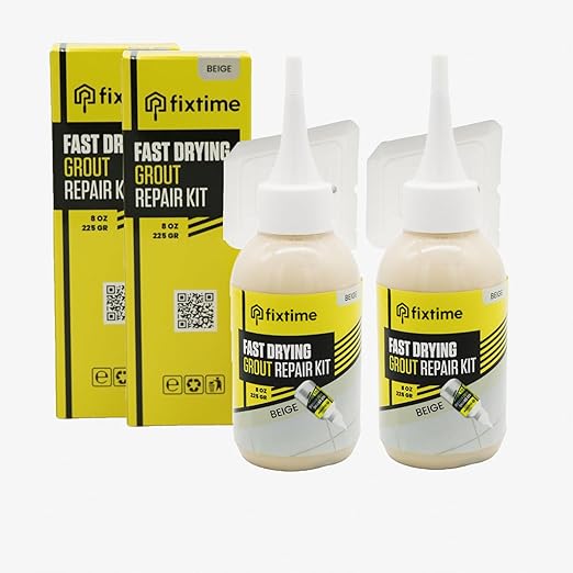 Tile Grout Repair Kit, Beige Grout Filler Tube 8 oz, Grout Repair Renews, Fast Drying Repait Kit, Grout Sealer for Floor Tile - Spatula Included (2xBeige)