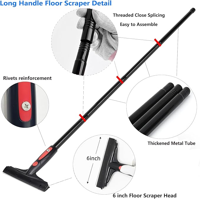 EHDIS Extenble Razor Blade Scraper, 16''-58'' Long Handle 6" Wide Blade Scraper Tool with 10 Double-Edge Blades for Cleaning Paint, Caulk, Adhesive,Painting, Tile, Floors, Walls (068-pro)