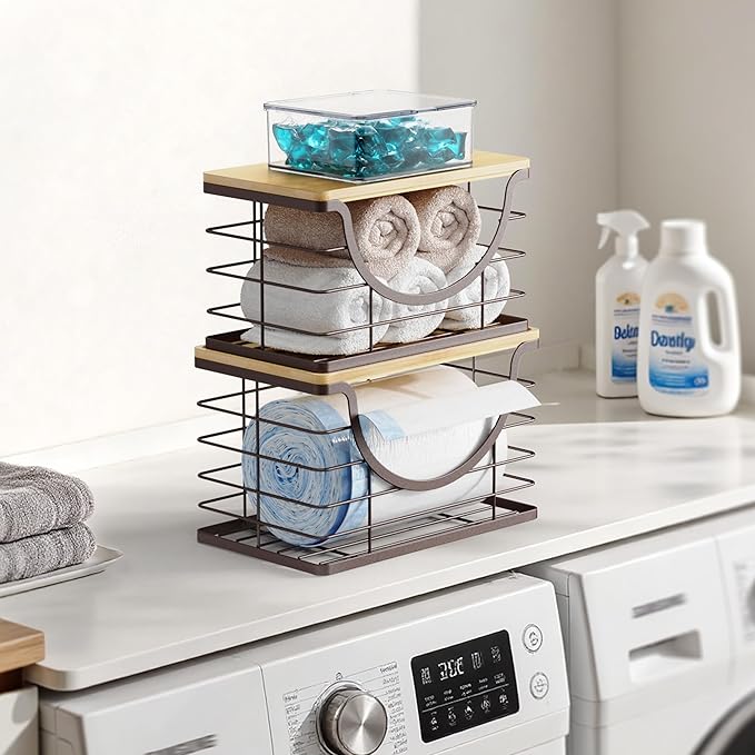 Extra Large Trash Bag Holder Under Sink Stackable Kitchen Storage 2 Pack, Pantry Organizers and Storage, Wall Mounted Garbage Bag Dispenser Roll Holder for Laundry Room and Kitchen