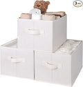 WUIKE Storage Baskets for Shelves, Fabric Storage Bins with Handles, Foldable Shelf Basket for Closet Organizers and Storage, Closet Storage Bins for Organizing, Beige, Large, 3-Pack