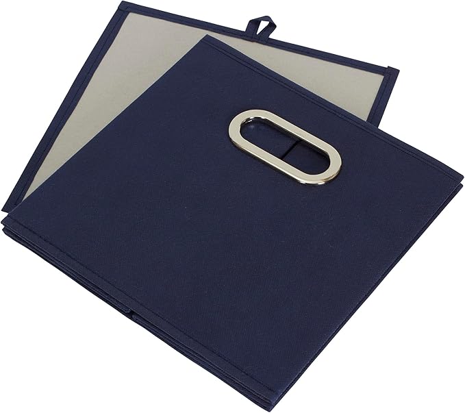 Household Essentials 81-1 Foldable Fabric Storage Bins | Set of 6 Cubby Cubes with Handles | Navy Blue, 6 lbs (Pack of 6)