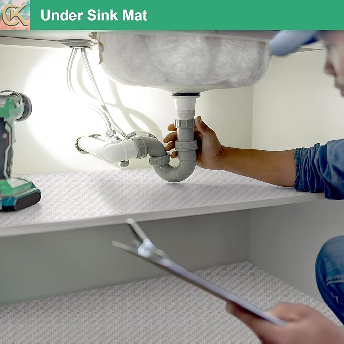 Self-Adhesive Shelf Liner Kitchen Liner, Waterproof Backed Paper Easy Peel and Stick Contact Liner Without Residue for Decor Your Desk Surface, Kitchen Countertops (White, 17.5 x 118.1 inches)