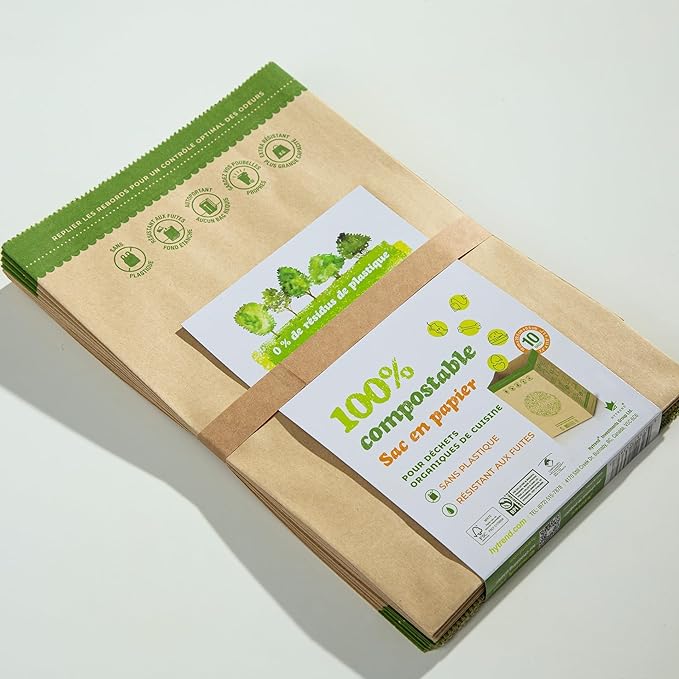 Hytrend-Kitchen Food Waste Bag-35 Bags-%100 Compostable paper Bag - Leak Resistant Liner - Plastic Free - Small-Certified by BNQ and BPI