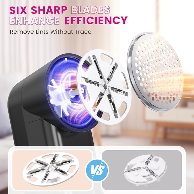 Fabric Shaver, Ziitty Lint Remover for Clothes, Type-C Rechargeable Lint Shaver with LCD Display & 6-Blade, Sweater Shavers to Remove Pilling，Fuzz Remover Fabric Shaver for Clothing and Furniture