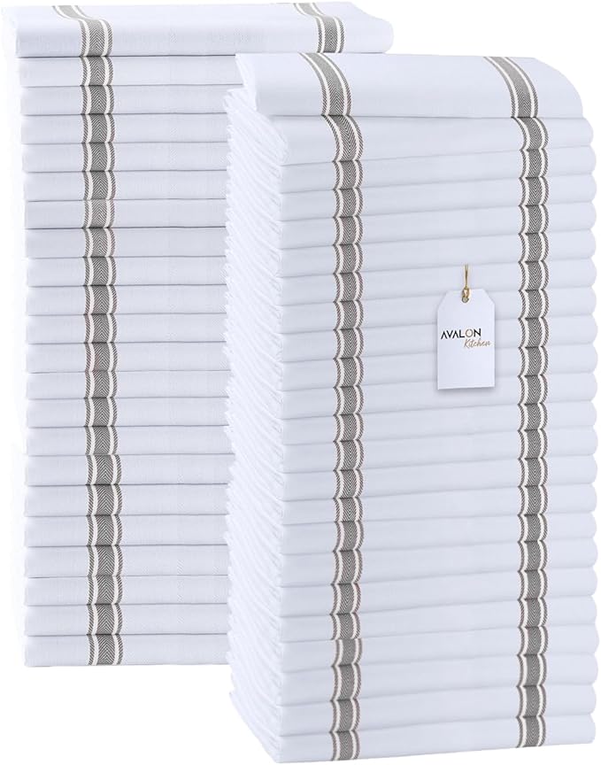 Dish Towels Set (Value Pack of 45) Size 15x25 Inch, 100% Cotton Soft & Absorbent Linen Kitchen Towels, Tea Towels, Reusable Cleaning Cloths for Household Cleaning (Grey)