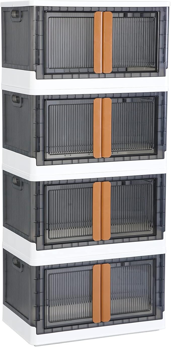 HAIXIN Plastic Storage Containers, Stackable Closet Organizers and Storage, Folding Bookshelf for Bedroom, 8.4 Gal Collapsible Laundry Organizer, 4 Pack