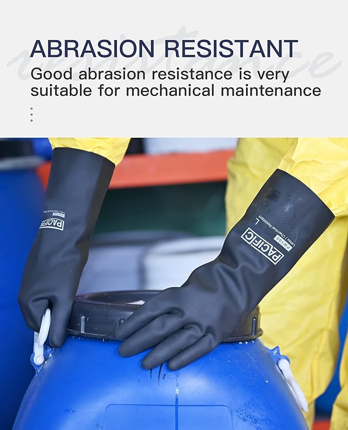 PACIFIC PPE Chemical Resistant Gloves, Heavy Duty Industrial Rubber Gloves, Resist Acid, Alkali and Oil, 12.6", Large