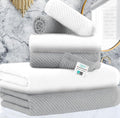 VOOVA & MOVAS Bathroom Towel Set - 100% Cotton | Soft | Quick Dry, Towel Set of 6, 2 Large Bath Towels 30"x56", 2 Hand Towels 18"x28", 2 Washcloths 13"x13", Bathroom Essentials, Grey and White