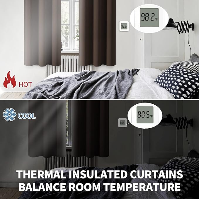 BGment Brown Blackout Curtains 45 Inch Long for Bedroom Kitchen Window - Short Length Chocolate Thermal Insulated Darkening Drapes with Rod Pocket for Bathroom, 42 x 45 Inch, 2 Panels
