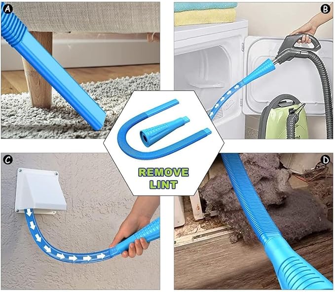 Sealegend 15-Piece 25-Feet Dryer Vent Cleaner Kit, Dryer Cleaning Tools, Omnidirectional Dryer Lint Vacuum Attachment, Dryer Vent Brush, Universal Vacuum & Dryer Adapters (Blue)