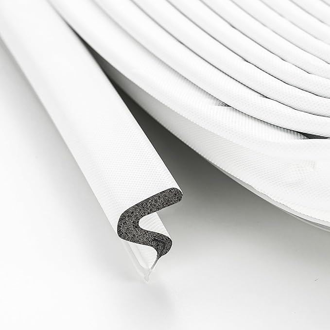 Ravinte Weather Stripping Door Seal Strip Soundproof "Q" Foam Weather Stripping for Door Frame, Exterior Door Weather Stripping for Large Gap, Easy to Install（White, 28FT)