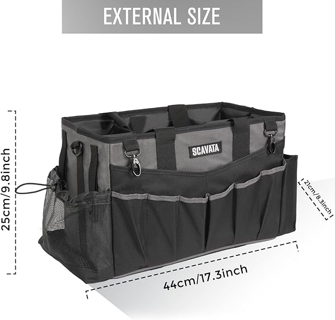 Wearable Cleaning Caddy Bag, Cleaning Caddy Supplies Organizer with Handle & Shoulder Straps for Housekeepers, Under Sink & Car Cleaning Tool Organizers with 4 Foldable Divider (DarkGrey)