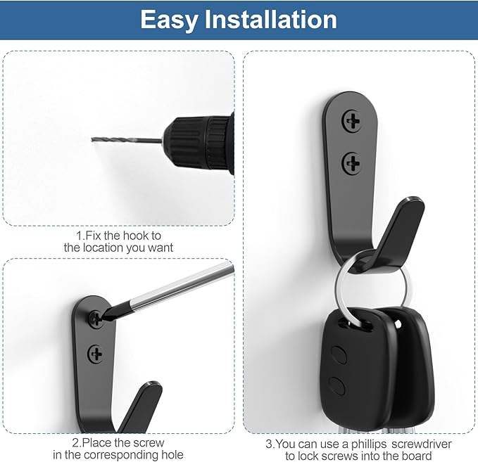 10PCS Hooks - Wall Mount Coat Hooks with 20 Screws for Hanging Coats, Towels, Backpacks, Hats, Dog Leashes, Coffee Mugs