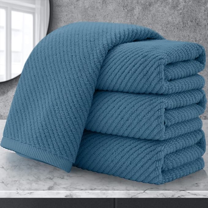 VOOVA & MOVAS Hand Towels for Bathroom Set of 4, Large 18" x 28", 100% Cotton | Lightweight | Thick | Quick Dry | Soft | Absorbent, Bath Hand Towels for Bathroom, Towel Gift Set, Dark Blue