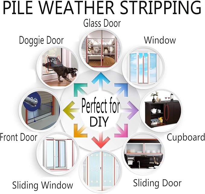 Self-Adhesive Pile Weather Stripping Seal for Sliding Windows and Door Frames, 16.5ft x 11/32 inch, Grey
