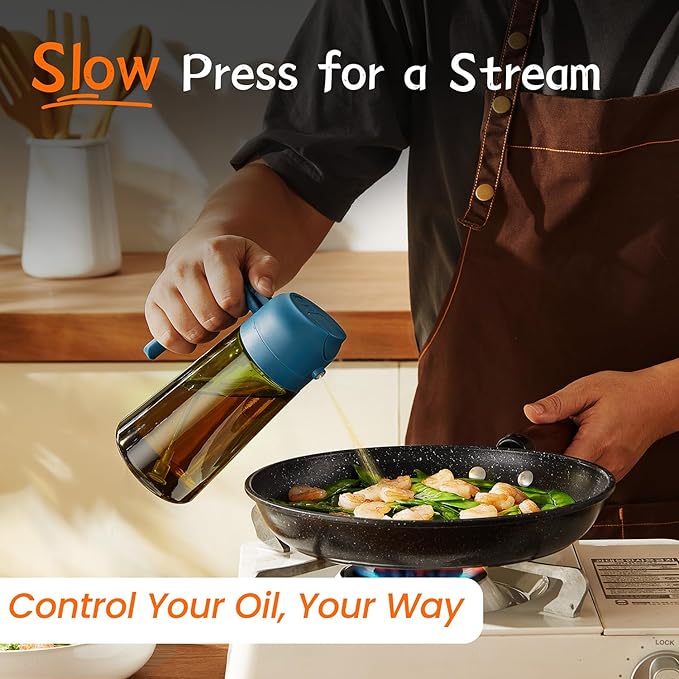 TrendPlain - Original 16oz/470ml Olive Oil Dispenser Bottle for Kitchen Gadgets and Air Fryer Accessories - Olive Oil Sprayer for Cooking w/Stickers - Black&Navy