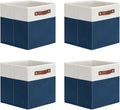DULLEMELO Fabric Bins for Cube 11x11, Gift Baskets Empty for Boy Girl Mother Father Christmas Festival,Fabric Storage Bins Cube Organizer Baskets With Leather Handles(White&Blue)