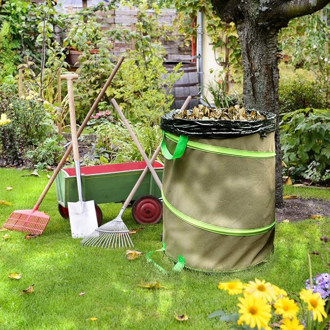 Colwelt Collapsible Garden Bag 47Gallon, Collapsible Leaf Bags with Hard Bottom, Heavy Duty Yard Waste Bag Leaf Bin, Leaf Pop up Trash Can (come with Leaf Scoop, Garden Gloves)