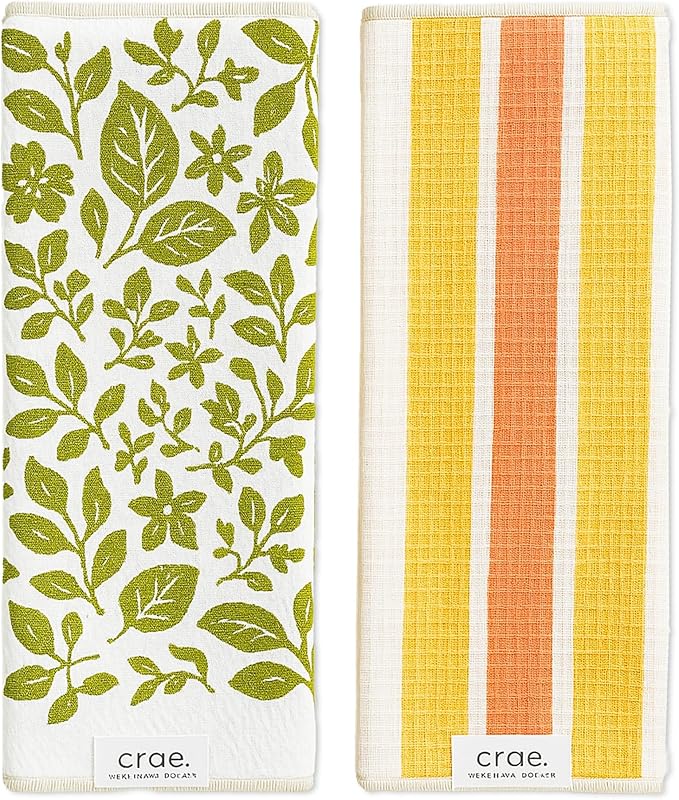 Microfiber Hand Towel & Washcloth Set of 2 - Double-Sided, Waffle Weave, Super Absorbent, Lint-Free, Fast Drying - Pat and Tricky Pattern for Bathroom, Kitchen, Car, and Window Cleaning