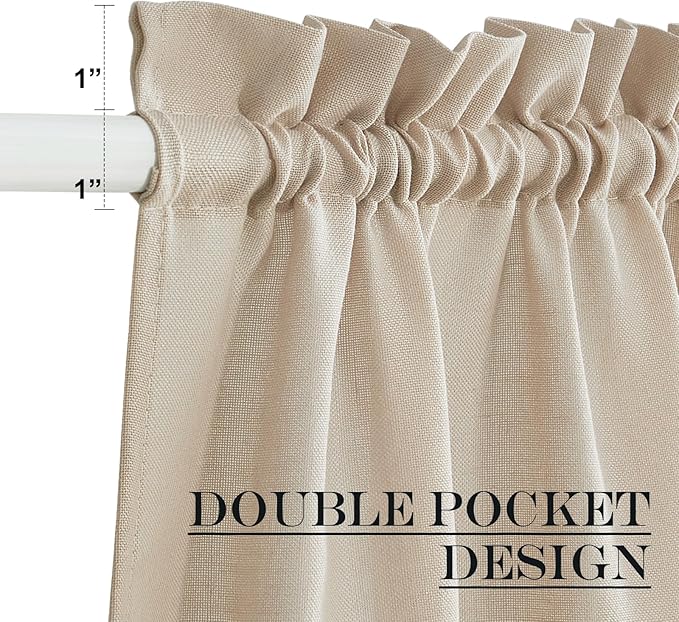 NICETOWN Glass Door Curtain Panel for French Door, Elegant Light Flitering Linen Curtains 40 inches Long for Bedroom Privacy Front Back Shade with Tieback, 1 Panel, 52 inches Wide, Angora