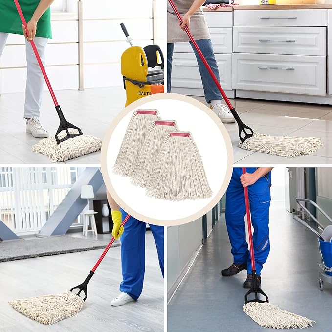 Matthew Cleaning 20oz 3Pack Cotton Floor Mop,Cotton Looped-Open String Heavy Duty String Refills, Universal Headband Blend,Mop Head Replacement for Home, Industrial and Commercial Use(White)