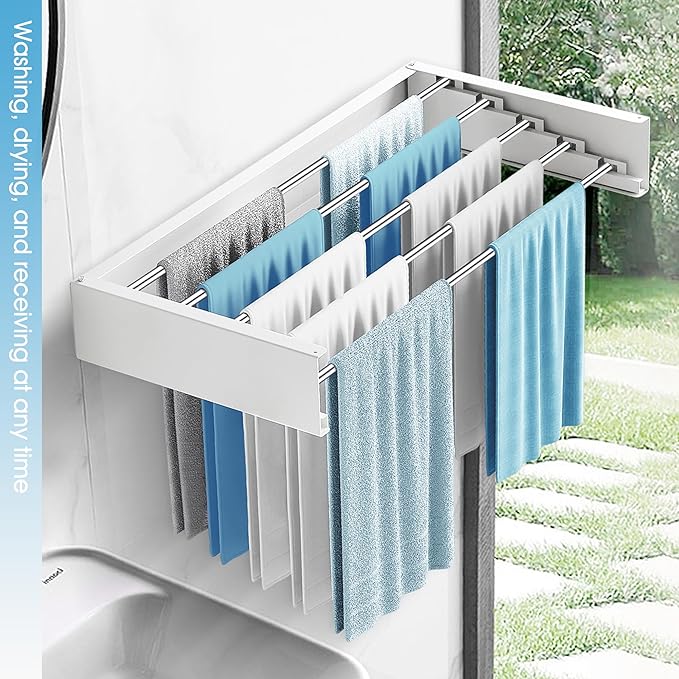 Drying Rack Clothing,Clothes Drying Rack Wall Mounted,Collapsible Hanging Racks for Laundry,Laundry Drying Rack,Wall Mounted Clothes Rack(31.5"-White) (White, 31.5 Inch)