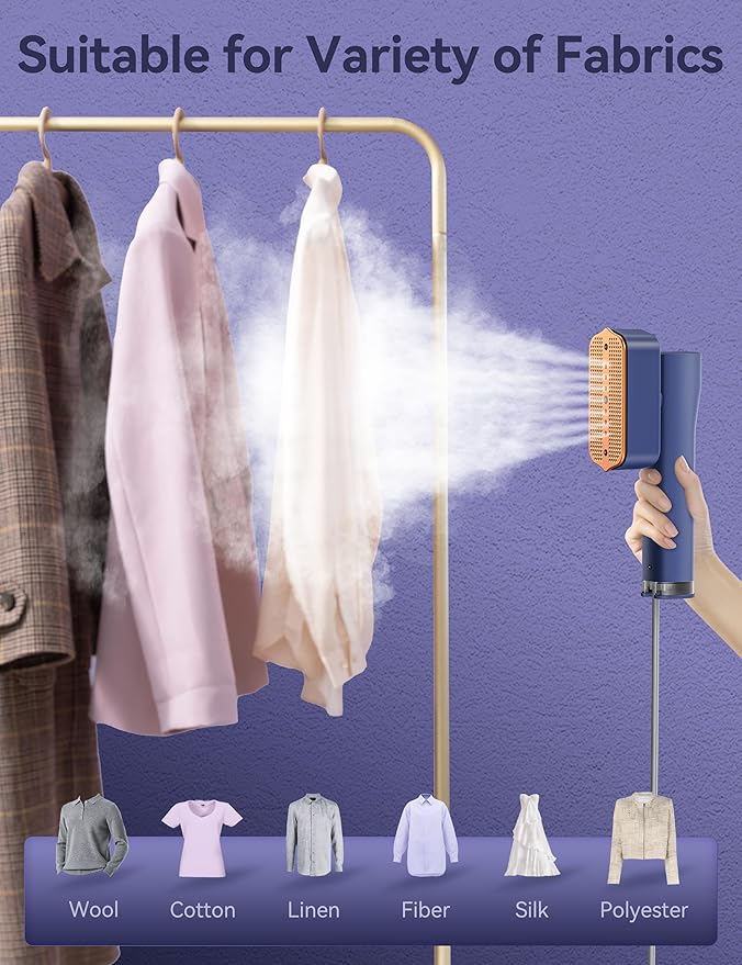 Steamer for Clothes, Sundu Portable 2-in-1 Steamer & Iron, 15s Heat-up, 100ml Tank, Ironing Gloves, 20 Min Steam, Wrinkle Remover, Garment Steamer for Travel & Home(Blue)