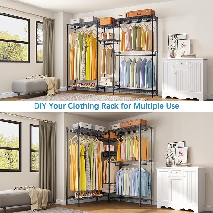 VIPEK Classic V6 Plus Wire Garment Rack Heavy Duty Clothing Rack for Hanging Clothes, Metal Freestanding Closet Wardrobe Rack Portable Clothes Rack, 84.7" L x 15.8" W x 76.4" H, Load 1120lbs, Black
