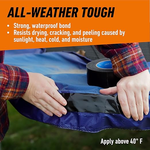 Gorilla All Weather Duct Tape, Black, 1.88" x 25 yd (Pack of 2) - UV and Temperature Resistant Waterproof Tape for Outdoor Repairs