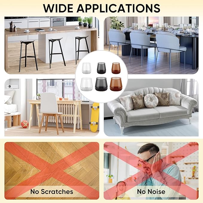 BALEINE 24 Pack Silicone Chair Leg Floor Protectors, Stool Leg Protectors Cap, Non-Slip Chair Leg Caps for Hardwood Floors (Clear & Small, 24 Pack)