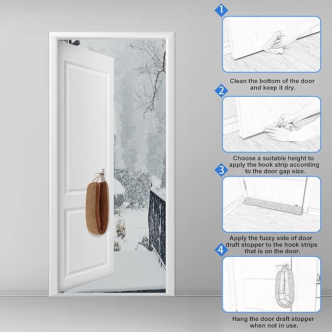 NABOWAN 36" Weighted Under Door Draft Stopper -Triangular Door Draft Blocker with Hook Loops for Easy Install, Save Energy, Home Room Essentials
