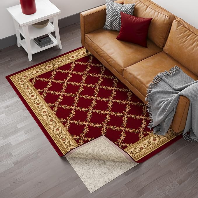 Ottomanson 7'8" x 9' Non-Slip Rug Pad Gripper 1/12 Inch Ultra Thin Dual Surface Felt + Rubber Gripper - Safe for All Floors, Cream