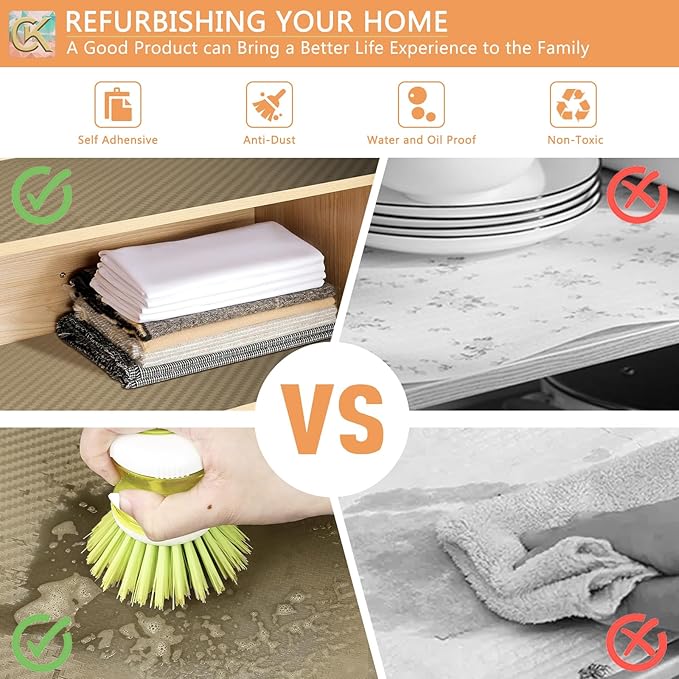 Self-Adhesive Shelf Liner Kitchen Liner, Waterproof Backed Paper Easy Peel and Stick Contact Liner Without Residue for Decor Your Desk Surface, Kitchen Countertops (Dark Khaki, 11.8 x 393.7 inches)