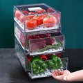 2 Pack Large Capacity Fruit Storage Containers for Fridge with Drain Board, Stackable Refrigerator Organizers Drawer,Reusable Food Storage Containers for Drinks, Meat,Vegetable,Produce,Fruit