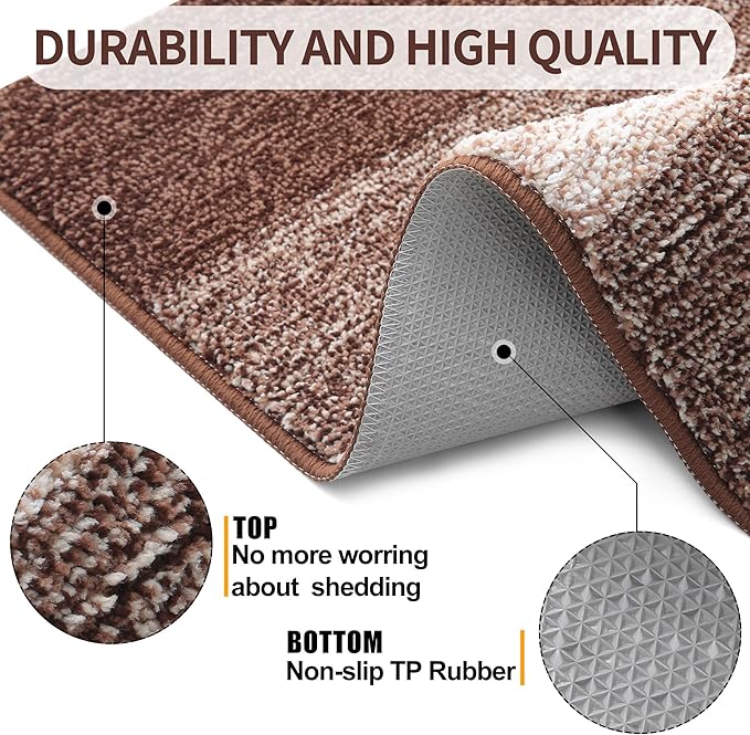 Kitinjoy Indoor Outdoor Door Mat, 32x20 Non-Slip Absorbent Dirt Trapper, Low-Profile Washable Inside Entrance Front Floor Mat, Sturdy Soft Entry Doormats for Entryway, Brown