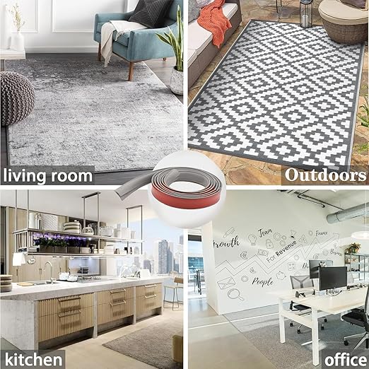 Self Adhesive Carpet Transition Strip with Edge Trim, Designed for Seamless Transitions from Carpet to Tile or Vinyl Floors, Perfect for Doorways.(Gray,3 Feet)