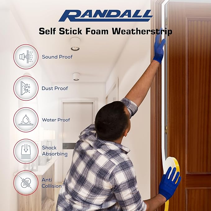 Weather Stripping Foam Tape, 17 Ft Door Seal Strip, EVA Material, High Density 1/4" Thick, No Residue Adhesive, Weatherproof Door Seal Strip for Sliding Door, Windows, White (1/2" Wide)
