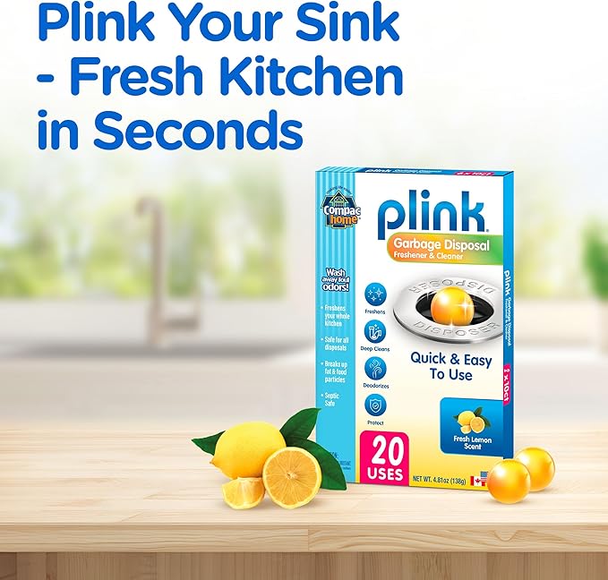 Compac Plink Garbage Disposal Cleaner and Deodorizer, Air Fresheners for Disposal, Lemon Scent, 20 Count