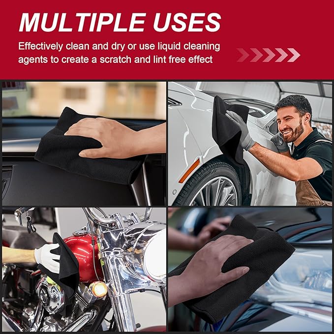 200 Pcs Microfiber Cleaning Cloth 16x16 Inch Microfiber Towels for Car Ultra Absorbent Cleaning Rags Reusable Lint Free Streak Free Detailing Towel for Car Washing Drying Dusting (Black)