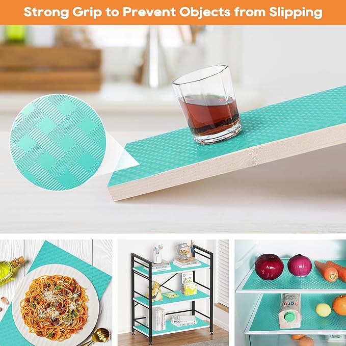 Blue Shelf Liners for Kitchen Cabinets Refrigerator Liners Waterproof & Oil-Proof Kitchen Cupboard Liner Drawer Mats EVA Material Non Adhesive Fridge Liner for Shelves 23.6 x 393.7 Inches