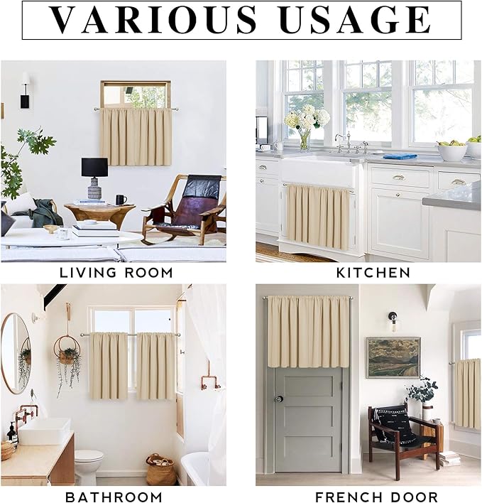 RYB HOME RV Camper Door Window Curtains -Blackout Privacy Curtains & Drapes for Bathroom Bedroom Kitchen Portable Travel Trailer Small Window Decor, W 34 x L 24, Biscotti Beige, 2 Panels