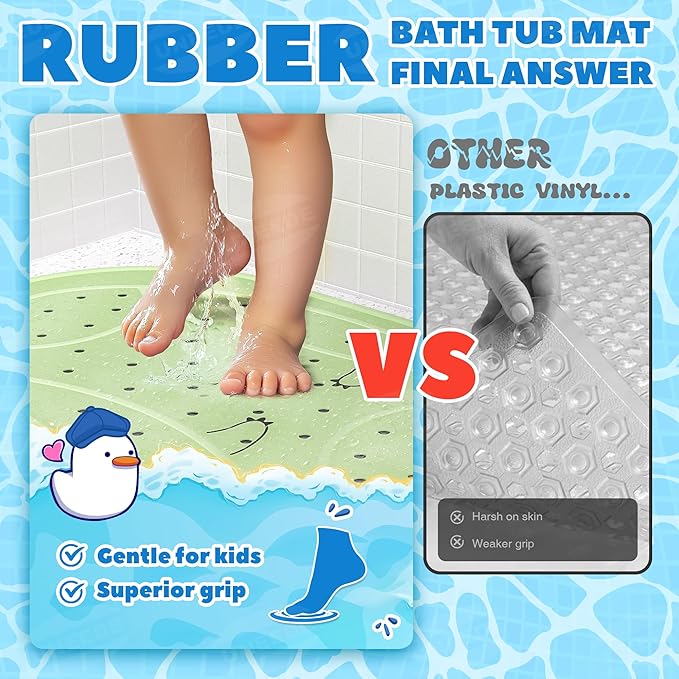 UNEEDE Dinosaur Kids Bathtub Mat - Extra Thick Rubber Shower Mat for Toddlers, 30"x18" Bath Mat with 100+ Suction Cups, Machine Washable Tub Pad for Babies & Children's Bath Time Comfort