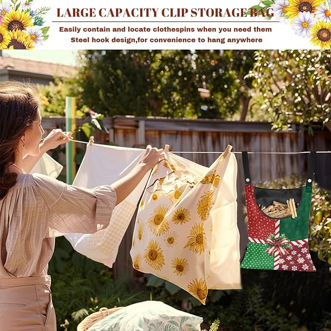 Christmas 2025 Adjustable Clothespin Storage Bag - Hanging Rope Organizer for Indoor/Outdoor Laundry Room & Closet Door