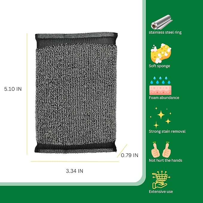 Steel Wool Scrub Sponges Kitchen, Reusable Dish Scrubber Sponge, for Pots, Pans, Gentle and Scratch Free - 6 Pack Black
