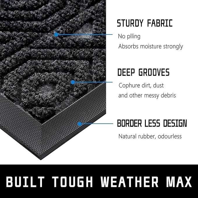 Yimobra Door Mat, Outdoor Indoor Entrance Welcome Mat, Heavy Entry Front Door Mat, Stain & Fade Resistant, Low Profile, Sturdy Rubber, Easy Clean Patio Floor Mat, Waterproof, 47 x 32, Black