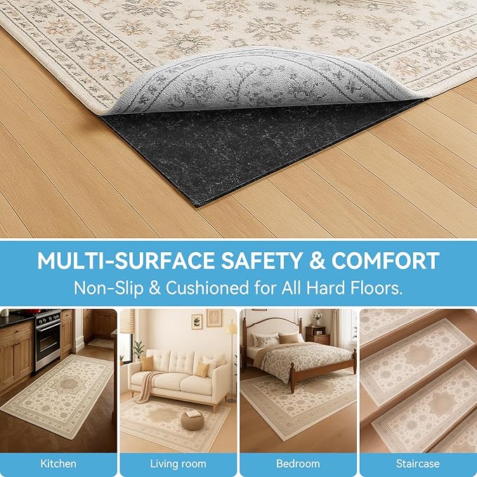 Warmstar 3x5 FT Non Slip Rug Pad,100% Waterproof Felt Rug Pad for Hardwood Floors,1/4” Thick Soft Carpet Pad with Natural Rubber Backing, Secure Grip & Floor Protection