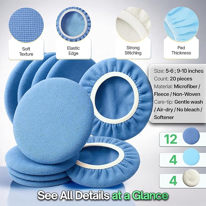 6 Pack Buffing Pads, Polishing Pad Covers, Microfiber & Wool for 5–6 Inch Buffer Polisher; Car Buffer Accessories for Car Detailing Kit; Wax, Polishing Compound & Polish Finishing, Durable Set