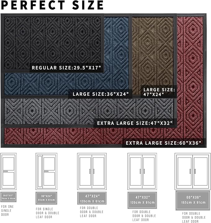 Yimobra Door Mat, Outdoor Indoor Entrance Welcome Mat, Heavy Entry Front Door Mat, Stain & Fade Resistant, Low Profile, Sturdy Rubber, Easy Clean Patio Floor Mat, Waterproof, 60 x 36,Light Beige