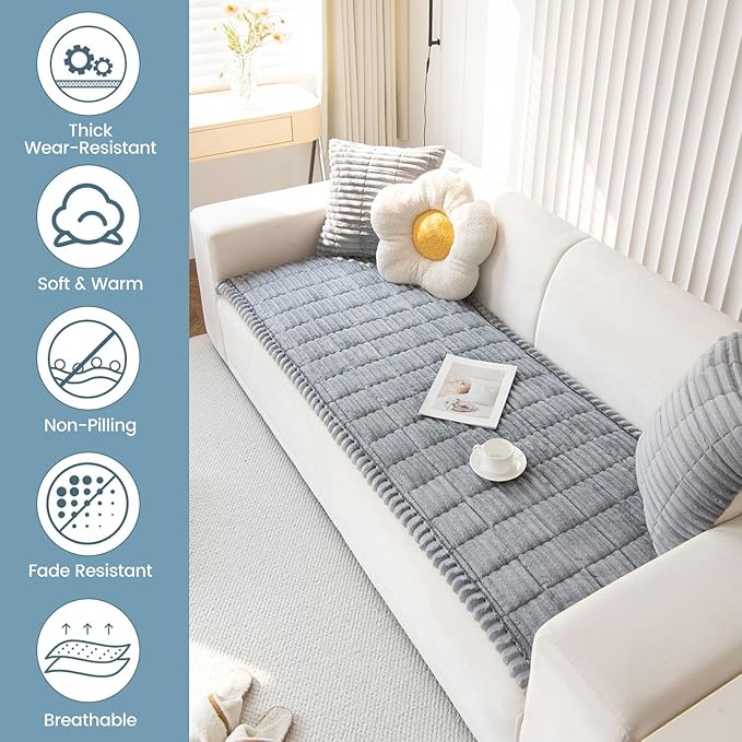 OTOB Dog Couch Covers for 3 Cushion Washable Non Slip Plush Pet Friendly Bed Mat Sofa Cover for Dogs, All Seasons Cozy Soft Fuzzy Furniture Protector Sofa Slipcovers (Gray, 27.6" x 59.1")