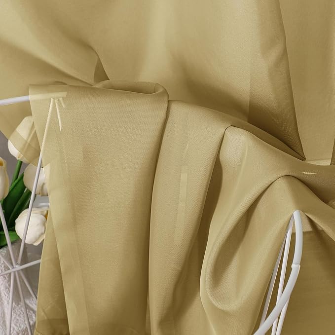 Chyhomenyc Gold Sheer Curtains 54 Inch Long 2 Panels Set, Short Voile Rod Pocket Drapes for Dinning Small Windows Bathroom Living Room Bedroom, Each 42Wx54L in, 2PCS, Gold